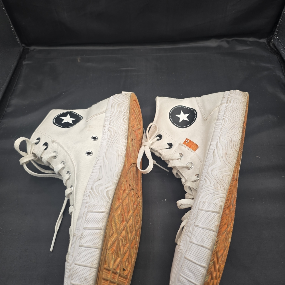 Converse White and Orange Athletic Shoes with Canvas Texture
